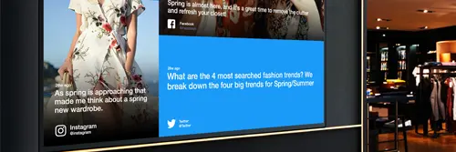Les détaillants peuvent facilement réutiliser le contenu des médias sociaux, tel que le contenu généré par les utilisateurs ou les publications d'influenceurs de marque, pour le présenter sur des écrans d'affichage numérique en magasin.