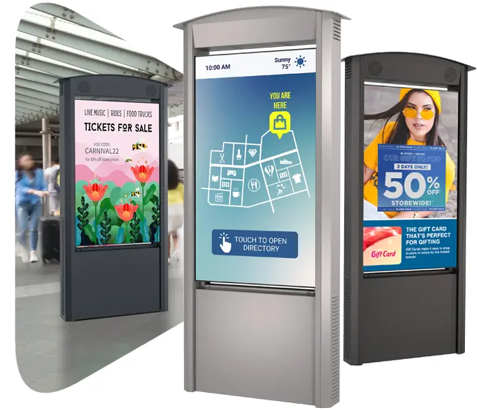 Kiosque extérieur autoportant simple face, résistant aux intempéries