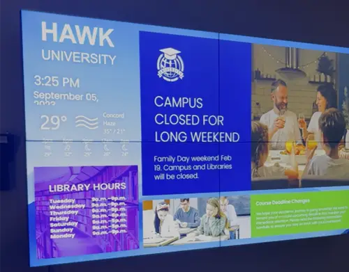 video wall showing education facility content