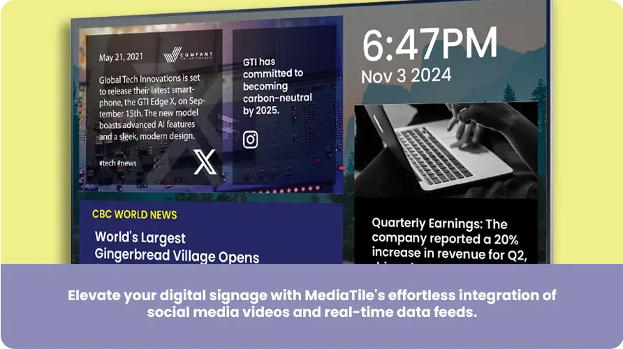 Banner de feeds de datos y videos de redes sociales