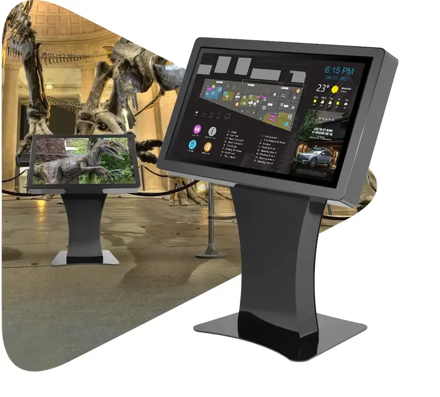 Duraline Angled Kiosk in black, showing an interactive wayfinding map