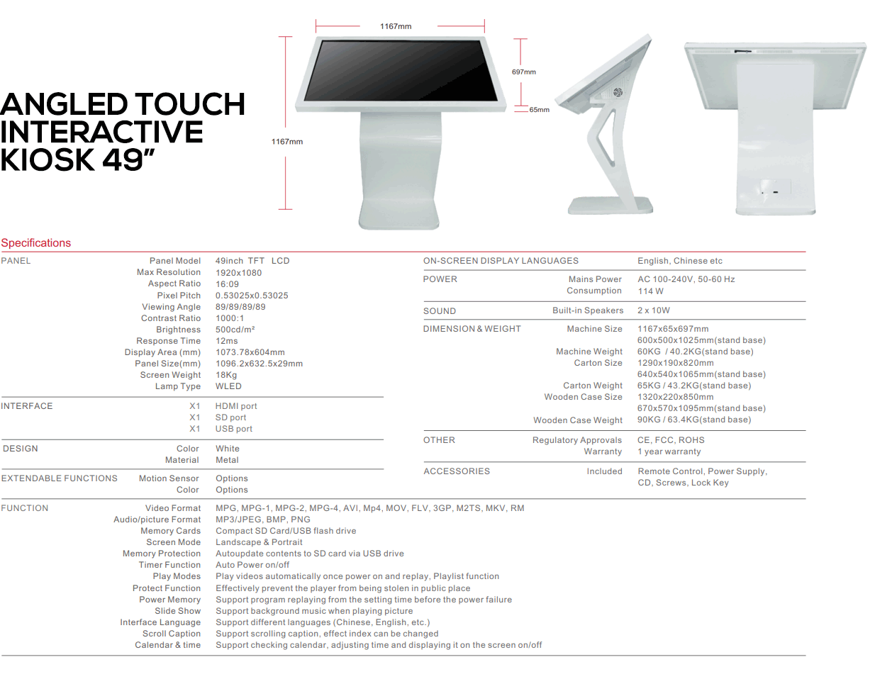 Angled Touch Interactive Kiosk - 49 inch
