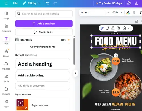 canva digital menu boards
