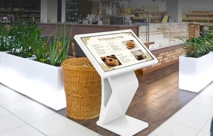 Estación de menú de quiosco en ángulo