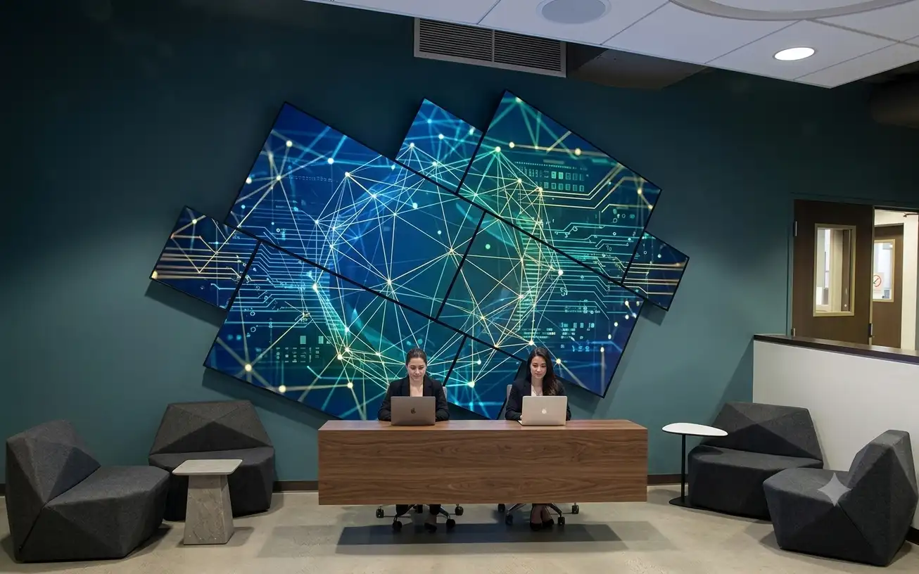 Configuración de videowall de mosaico artístico personalizado de MediaTile, disposición de exhibición creativa