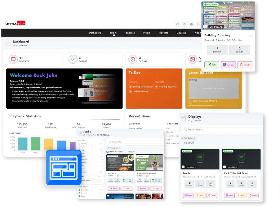 Redesigned MediaTile V9 dashboard with a consistent design system