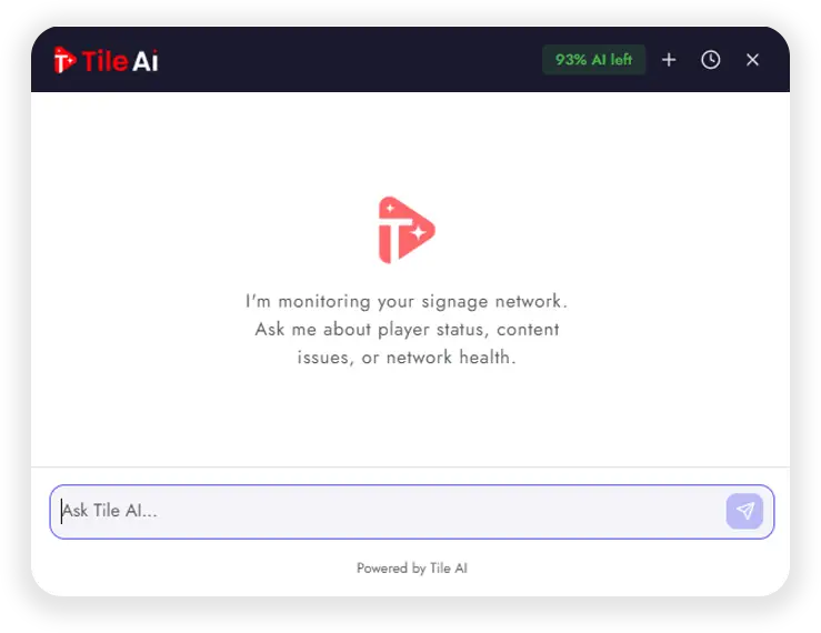 Tile AI chat window answering a plain-English question using live network data