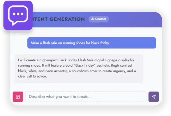 Describe step: typing a content request into the AI Content Generation prompt