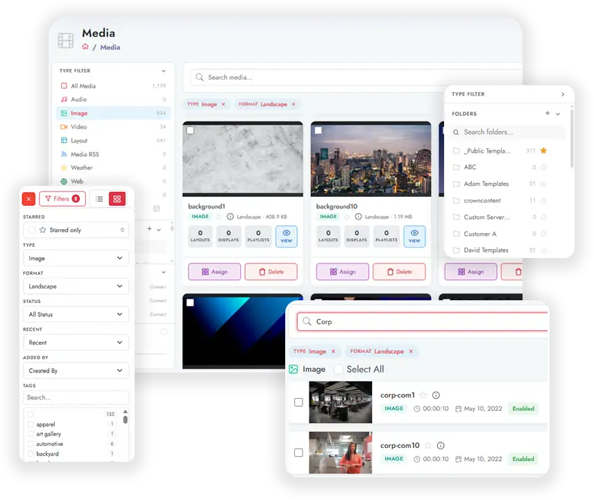 V9 media library with improved organization, filters, folders, and faster search