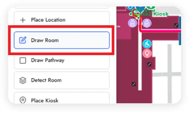 Draw Room tool in the MediaTile wayfinding editor adding a new space to the floor plan