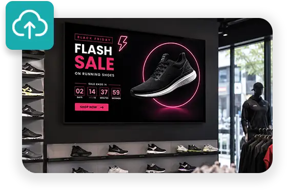 Publish step: the finished content live on an in-store retail display