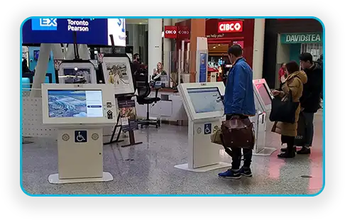 Airport transportation wayfinding kiosks serving travelers in a terminal